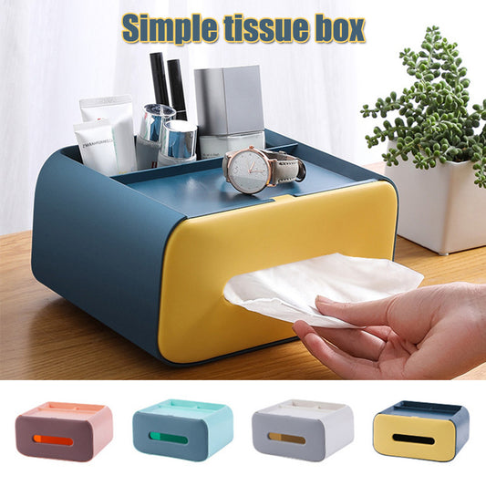 Tissue Storage Box With Cosmetic Makeup Organizer