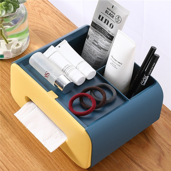 Tissue Storage Box With Cosmetic Makeup Organizer